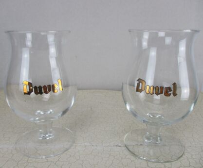 Vintage set of 2 Duvel Gold Label Tulip Chalice Beer Glasses Ritzenhof