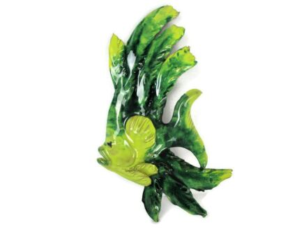 Wall Hanging Fish Modernist Art Ceramic Wall Plaque era Vallauris Green Yellow Funky
