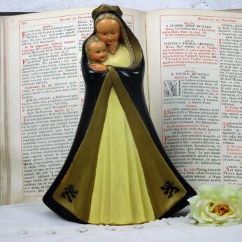 Statue Virgin Mary Infant Child Plaster Art Nouveau Lions Collector Piece HTF