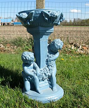 Pedestal Ornate Plaster Putti Blue Plant stand Side Table Lamp Romantic