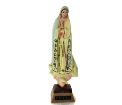 Vintage Small Mini Statue Our Lady Fatima Portugal Resin Doves HTF 6.49"