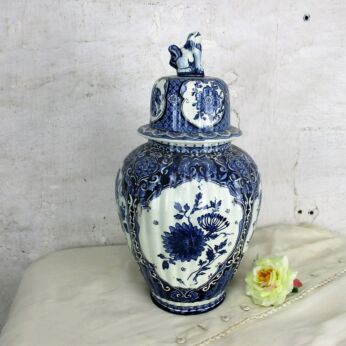 Royal Sphinx Maastricht Delft Vase Urn Marked Blue White Foo Dog 14.76"