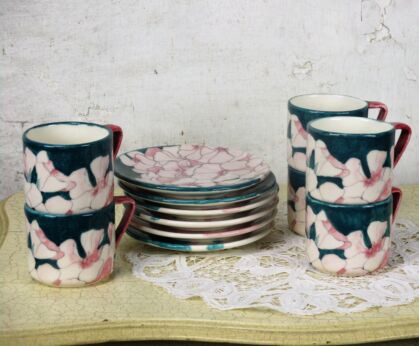 Ernestine Salerno Italy cup and saucers 12 pieces Blue Flower Pattern HTF retro