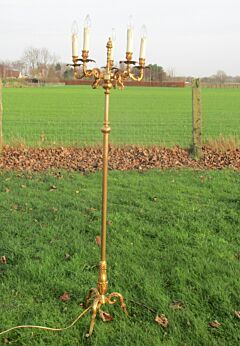 Floor Standing Lamp Hollywood Regency Brass Candles 5 Sleeves Lovely