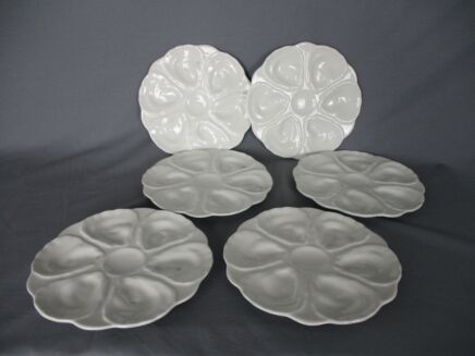 Set of 6 Oyster Plates Porcelain White Stylish Vintage Seafood Plates
