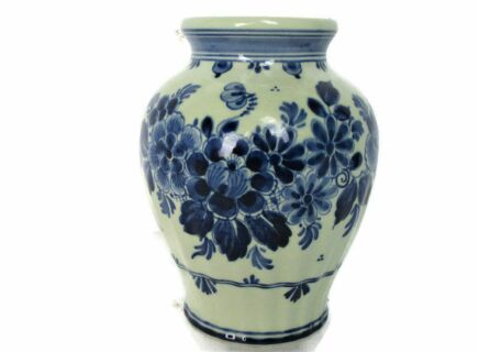 Delft Holland Blue White Porcelain Bulb Vase Marked Flowers Mid Century Small Lovely