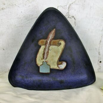 Vintage Retro Ceramic Dish Bowl Hand Painted Sixties Inkwell Feather HTF Modernist