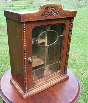 Vintage Leaded glass Door Medicine Bathroom Cabinet Apothecary Hobnails Oak