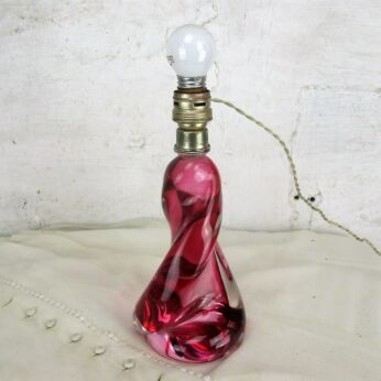 Vintage Table Lamp Val St Lambert Art Glass Design Marked Cranberry Working
