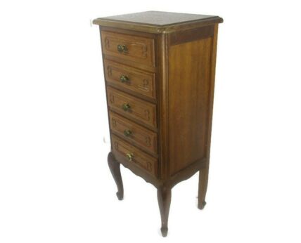 Tall Louis XVI style Bedside End Table Cabinet Nightstand Wood Chest of Drawers 5 drawers 50s