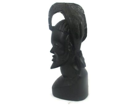 Large Vintage African Statue Handmade Carved Dark Wood Tribal Art Man Bust