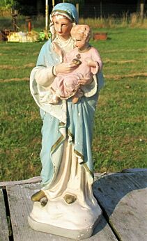 Plaster Figurine Virgin Mary Madonna with Infant Child statuette
