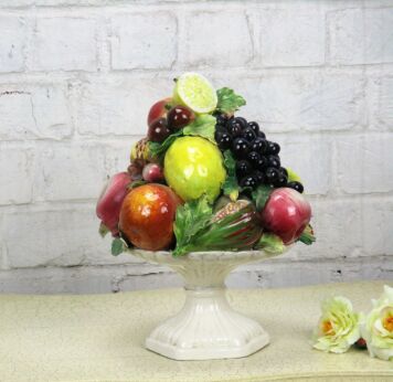 Capodimonte style Jumbo Footed Fruit Basket Porcelain Centerpiece Italy Colorful