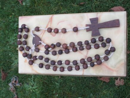 Very Large French Vintage Rosary Wood Lourdes Good Condition 1977