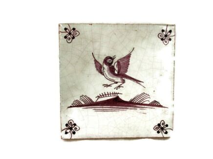 Antique Delft Tile Dutch Manganese Purple Bird Rare Lovely