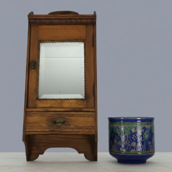 Antique Medicine Apothecary Cabinet Carved Wood Beveled Glass Hobnails Wall Hanging