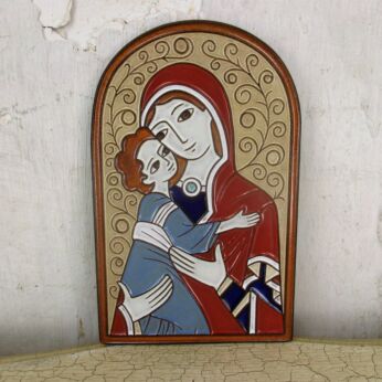 Vintage Small Wall Hanging Plaque Ceramique Virgin Mary Infant Child Lovely