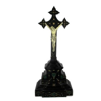 Gorgeous Antique Ornate Marble Onyx Jesus Christ Cross Table Crucifix Inlay