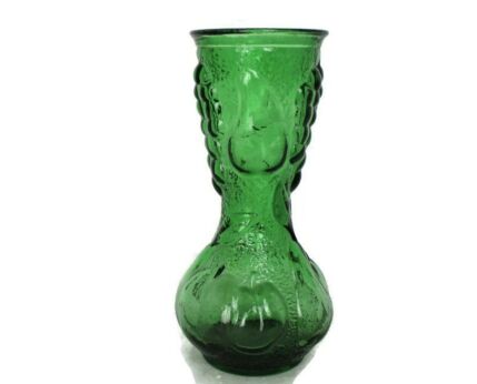 Vintage Art Bubbled Glass Green Empoli Bottle Italian Decorative Retro Vase 10.03"
