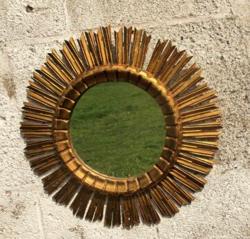 Stunning French Sunburst Wall Hanging Mirror Mid Century Modernist Wood