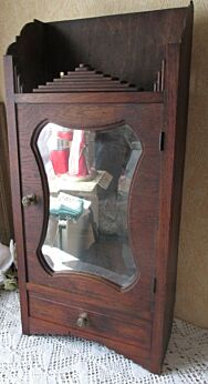 Antique French Wooden medicine bathroom Wall Cabinet beveled glass mirror apothecary