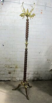 Vintage Wood Barley Twist Hall Tree Coat Hat Rack Stand Sirens Mermaids Base