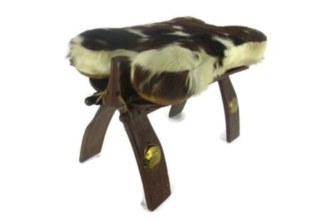 Vintage Bedouin Camel Saddle  Hide Footstool Ottoman Rare Wonderful Brass Trims