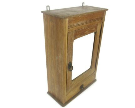 Vintage  Kitchen Apothecary Medicine Bathroom  Wall Cabinet Beveled glass mirror Beautiful Oak