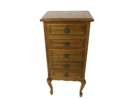 Small Tall Louis XVI style Bedside End Table Cabinet Nightstand Wood Chest of Drawers 5 drawers 50s