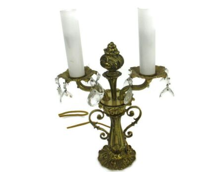 Parlour Table Desk Lamp 2 Lights  Hollywood Regency Rococo Embossed Brass Pine Apple Working