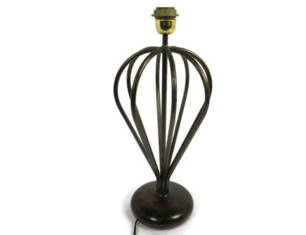 Vintage Desk Table Nightstand Lamp Mid Century Funky Brass Wooden Lamp