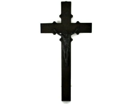 hand Carved Wood Hanging Crucifix Cross Jesus Christ Spelter Beautiful Corpus Oak Lovely  23.81"