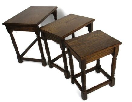 Set of 3 Mid Century Wooden Stacking Nesting Tables Side Coffee Table French Oak