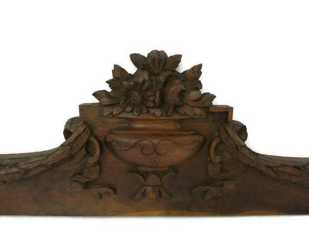 Gorgeous Hand Carved Wood Oak Pediment Ornate Over door Architectural Flowers