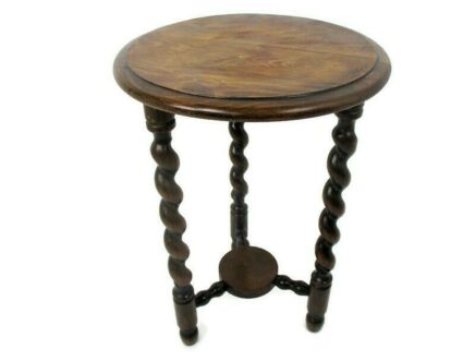 Barley Twist Wooden Side Wine Table Pedestal Plant Bonsai Stand Two Tier Barn Country Farmhouse Style 18.5"