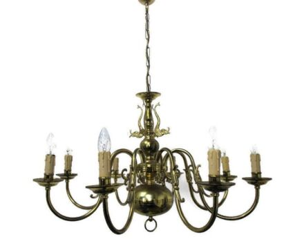 Vintage Flemish Dutch Ornate Brass Chandelier 8 Arms Lights Fish Mid Century