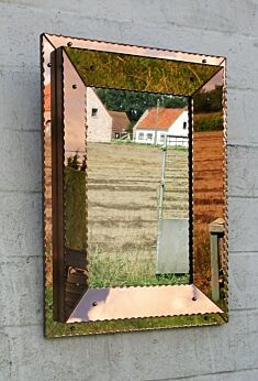 Lovely Art Deco l Mirror Etched Cut Glass Vanity Dresser Pink Lovely