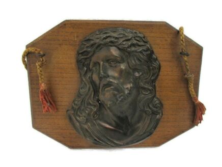 Wall Plate Decorative Jesus Christ Head of Thorns Wood Brass Art Deco 1920s