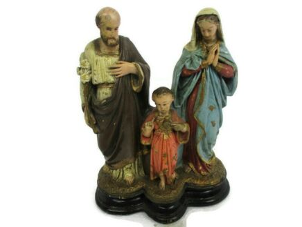 Vintage Statue Holy Family Virgin Mary Saint Joseph Infant child Plaster Polychrome