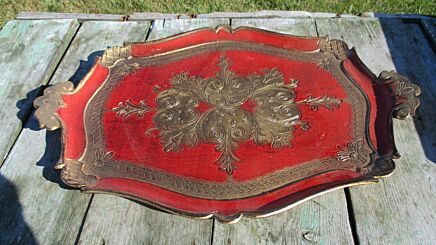 Italian Mid Century Hollywood Regency Florentine Serving Tray Red Large 18.78"