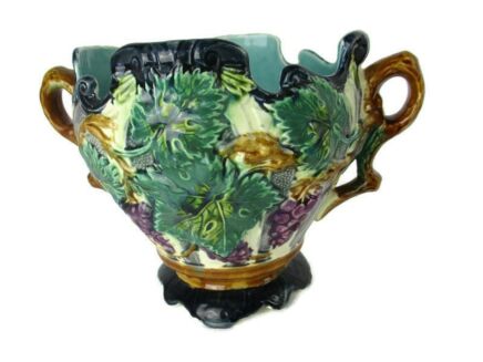 Planter Cache Pot  French Pottery Faience Majolica Flowers Vintage Gorgeous