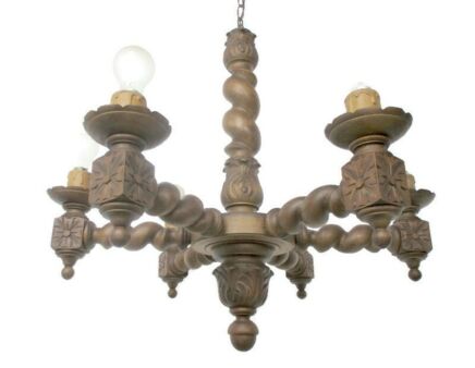 Barley Twist Wood Chandelier Hand carved Wood 6 arm Lamp Barn Country Farmhouse