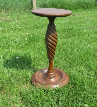 Small Ornate Twisted carved wood Pedestal Table Plant Stand Side Table 18.19"