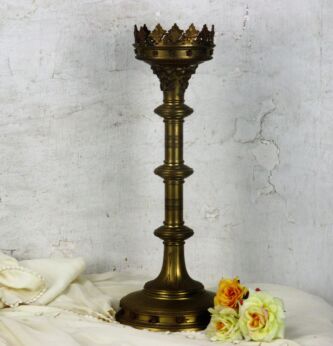Large Antique 19th Century Candle Holder Candlestick Neo Gothic Ornate Brass