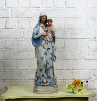XL Antique Virgin Mary Infant Child Madonna Our Lady Porcelain Statue 21.65"