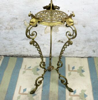 Ornate French Brass Pedestal Table Plant Stand 2 Tier Hollywood Regency satyrs