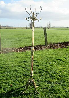Ornate Antique Brass & Onyx Brown Marble Ball Coat Hat Rack Hall Tree Mermaids