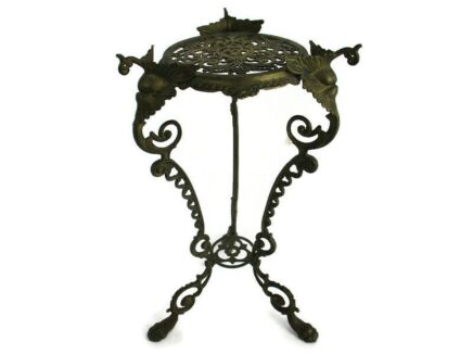Ornate French Brass Pedestal Table Plant Stand 2 Tier Hollywood Regency satyrs Gothic