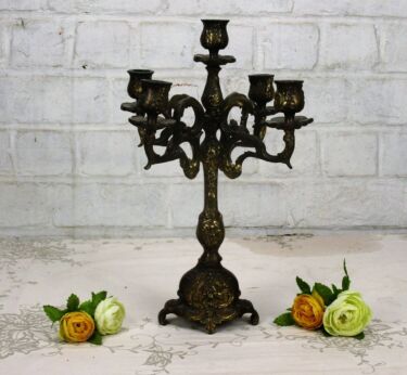 Antique Vintage 5 arm Candelabra Candle Holder Gorgeous Heavy Brass Ornate