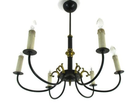 6 Arms Lights Pan Chandelier Revival French Vintage Modernist Brass